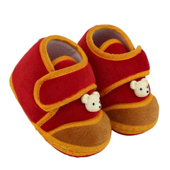 Baby Unisex Bear Face Soft Velboa Red,Brown Velcro Shoe-BT5604