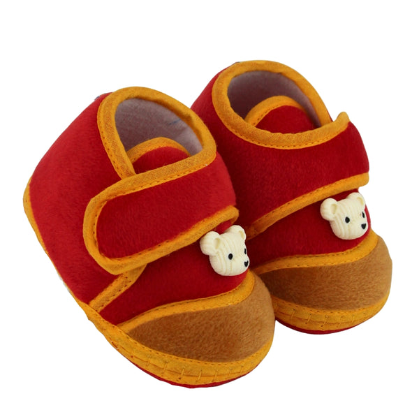 Baby Unisex Bear Face Soft Velboa Red,Brown Velcro Shoe-BT5604