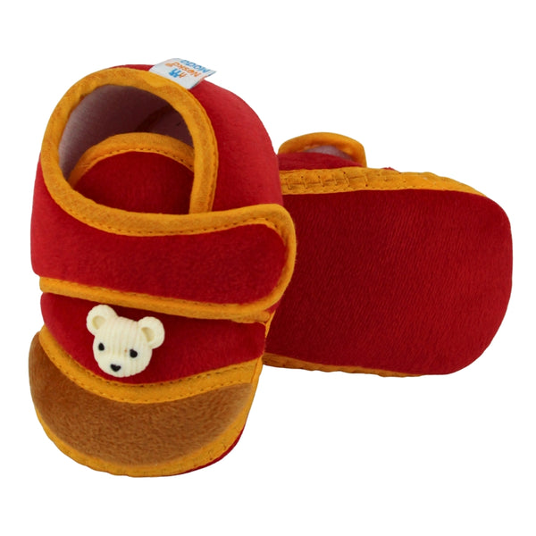 Baby Unisex Bear Face Soft Velboa Red,Brown Velcro Shoe-BT5604