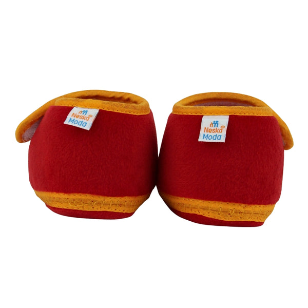 Baby Unisex Bear Face Soft Velboa Red,Brown Velcro Shoe-BT5604