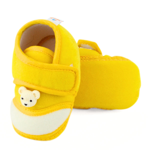 Baby Unisex Velboa Bear Face Yellow,White Velcro Shoe Booties-BT5605