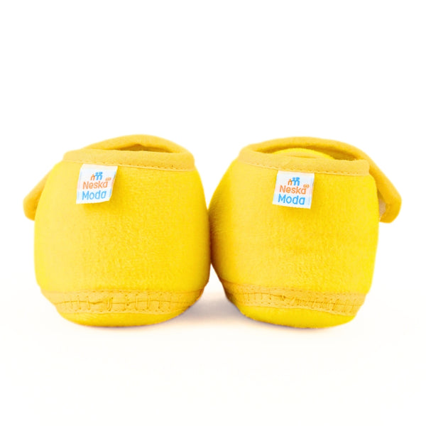 Baby Unisex Velboa Bear Face Yellow,White Velcro Shoe Booties-BT5605