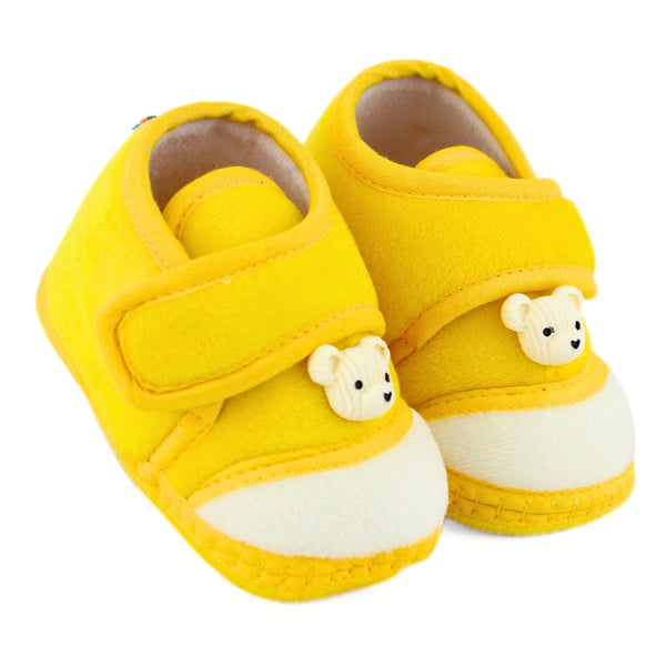 Baby Unisex Velboa Bear Face Yellow,White Velcro Shoe Booties-BT5605