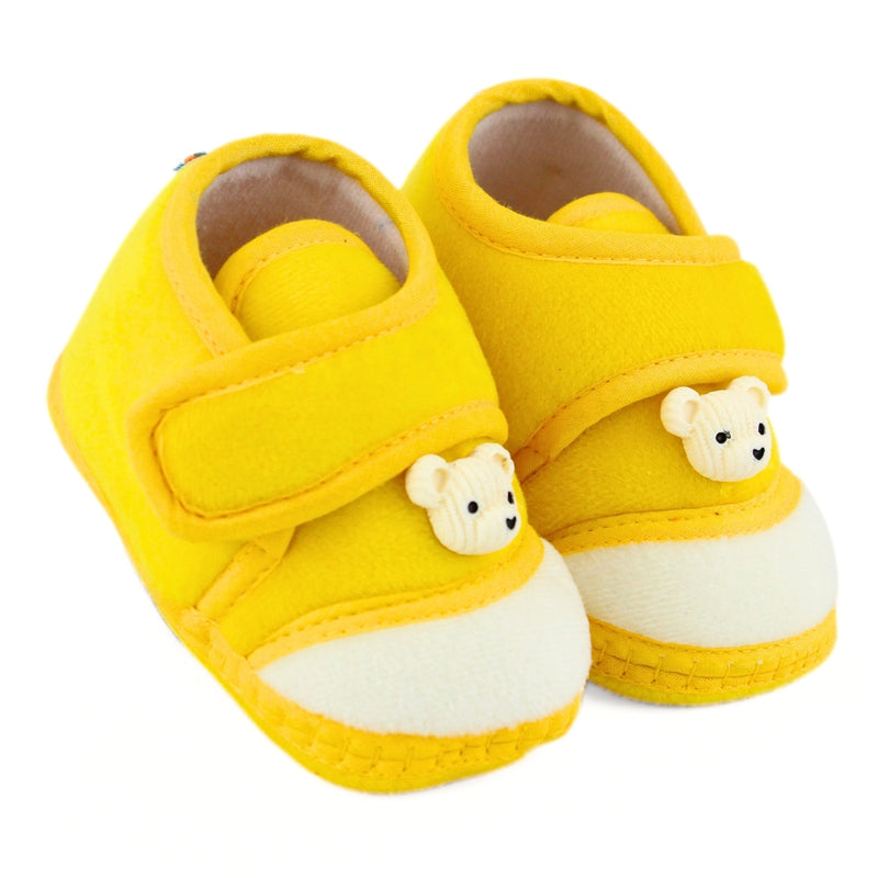 Baby Unisex Velboa Bear Face Yellow,White Velcro Shoe Booties-BT5605