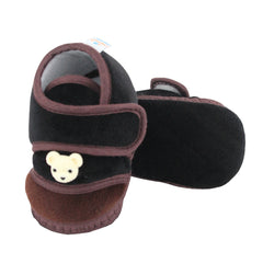 Baby Unisex Bear Face Soft Velboa Black,Brown Velcro Shoe-BT5606
