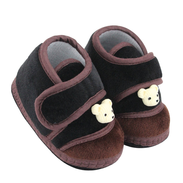 Baby Unisex Bear Face Soft Velboa Black,Brown Velcro Shoe-BT5606