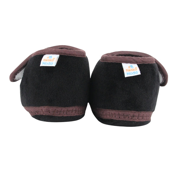 Baby Unisex Bear Face Soft Velboa Black,Brown Velcro Shoe-BT5606