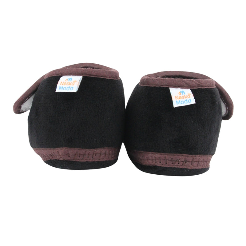 Baby Unisex Bear Face Soft Velboa Black,Brown Velcro Shoe-BT5606