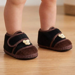 Baby Unisex Bear Face Soft Velboa Black,Brown Velcro Shoe-BT5606