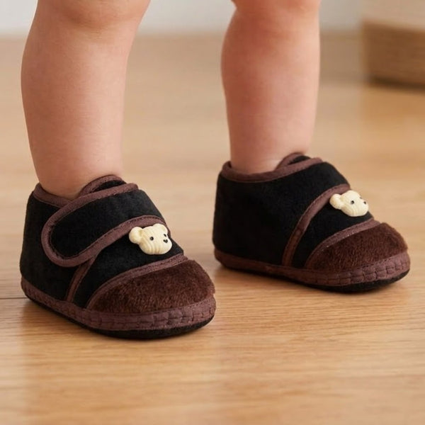 Baby Unisex Bear Face Soft Velboa Black,Brown Velcro Shoe-BT5606