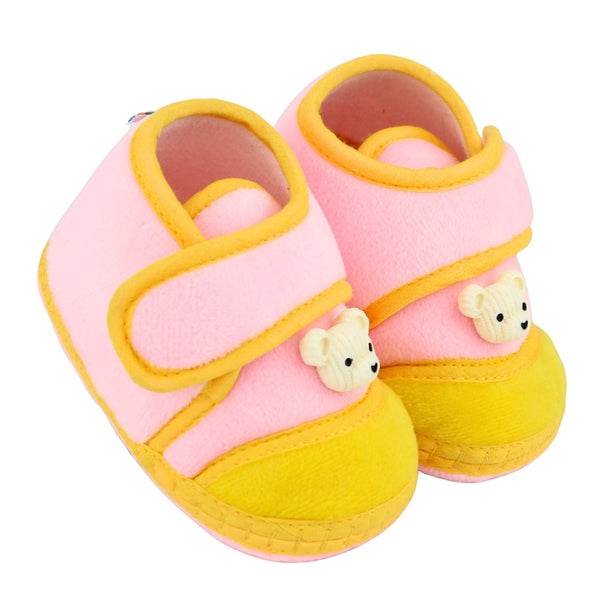 Baby Unisex Bear Face Soft Velboa Pink,Yellow Velcro Shoe-BT5607