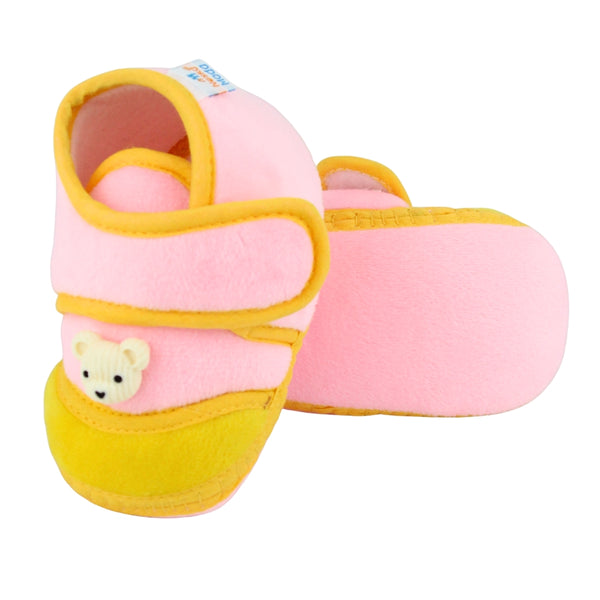 Baby Unisex Bear Face Soft Velboa Pink,Yellow Velcro Shoe-BT5607