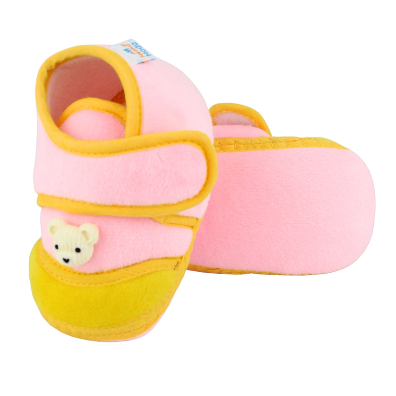 Baby Unisex Bear Face Soft Velboa Pink,Yellow Velcro Shoe-BT5607