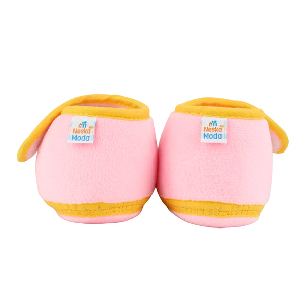 Baby Unisex Bear Face Soft Velboa Pink,Yellow Velcro Shoe-BT5607