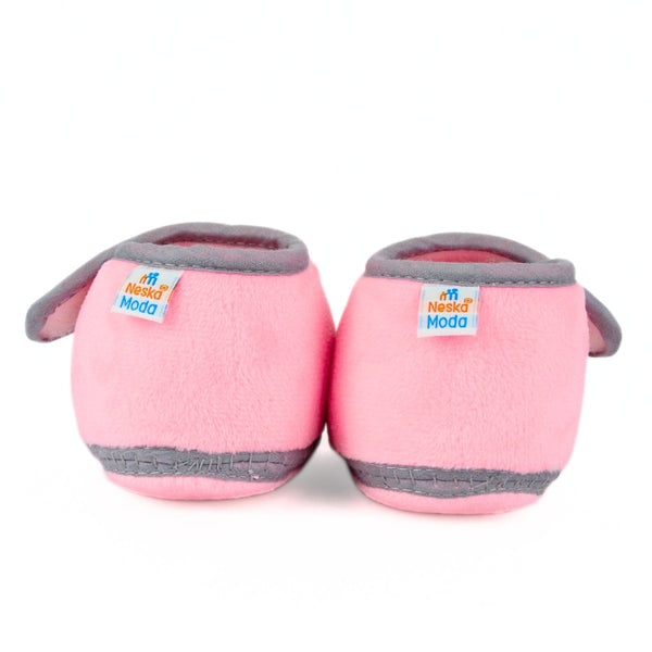 Baby Unisex Velboa Bear Face Pink,Grey Velcro Shoe Booties-BT5608