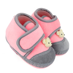 Baby Unisex Velboa Bear Face Pink,Grey Velcro Shoe Booties-BT5608