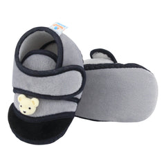 Baby Unisex Velboa Bear Face Grey,Black Velcro Shoe Booties-BT5609
