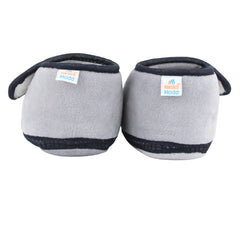 Baby Unisex Velboa Bear Face Grey,Black Velcro Shoe Booties-BT5609