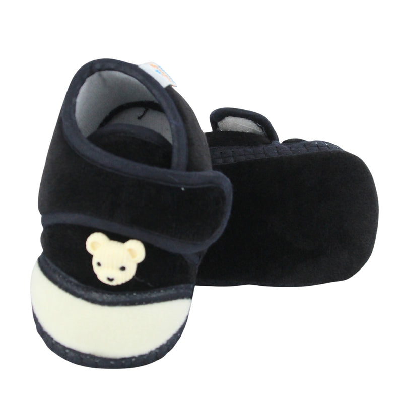 Baby Unisex Bear Face Soft Velboa Black,White Velcro Shoe-BT5610