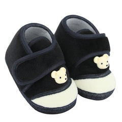 Baby Unisex Bear Face Soft Velboa Black,White Velcro Shoe-BT5610