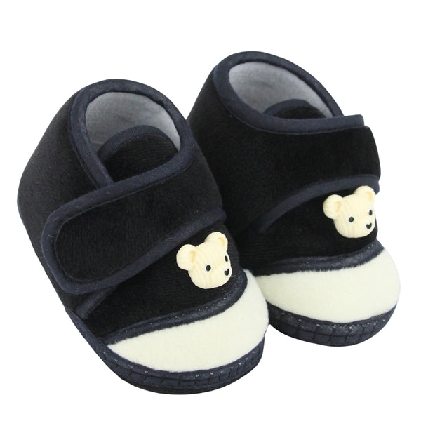 Baby Unisex Bear Face Soft Velboa Black,White Velcro Shoe-BT5610