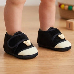 Baby Unisex Bear Face Soft Velboa Black,White Velcro Shoe-BT5610