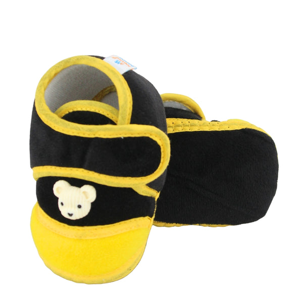 Baby Unisex Bear Face Soft Velboa Black,Yellow Velcro Shoe-BT5611