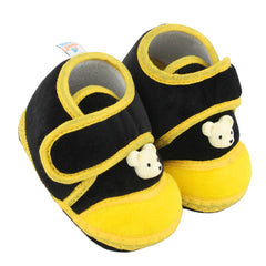 Baby Unisex Bear Face Soft Velboa Black,Yellow Velcro Shoe-BT5611