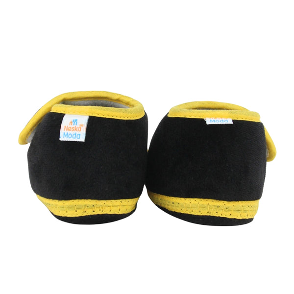 Baby Unisex Bear Face Soft Velboa Black,Yellow Velcro Shoe-BT5611