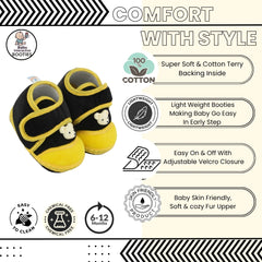 Baby Unisex Bear Face Soft Velboa Black,Yellow Velcro Shoe-BT5611
