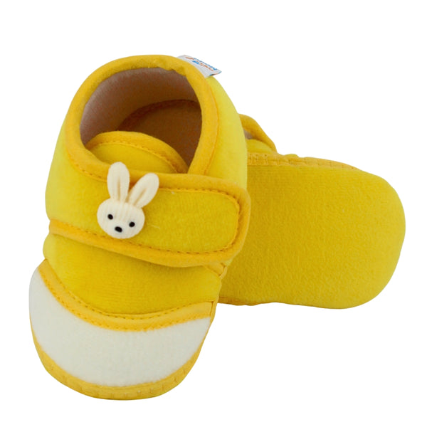 Baby Unisex Velboa Rabbit Face Yellow,White Velcro Shoe Booties-BT5612