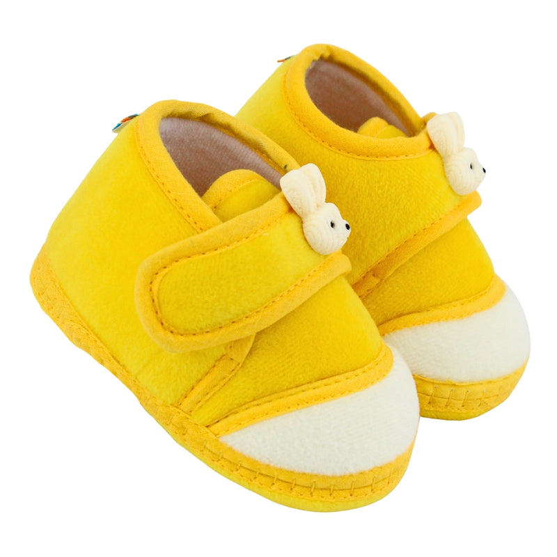 Baby Unisex Velboa Rabbit Face Yellow,White Velcro Shoe Booties-BT5612