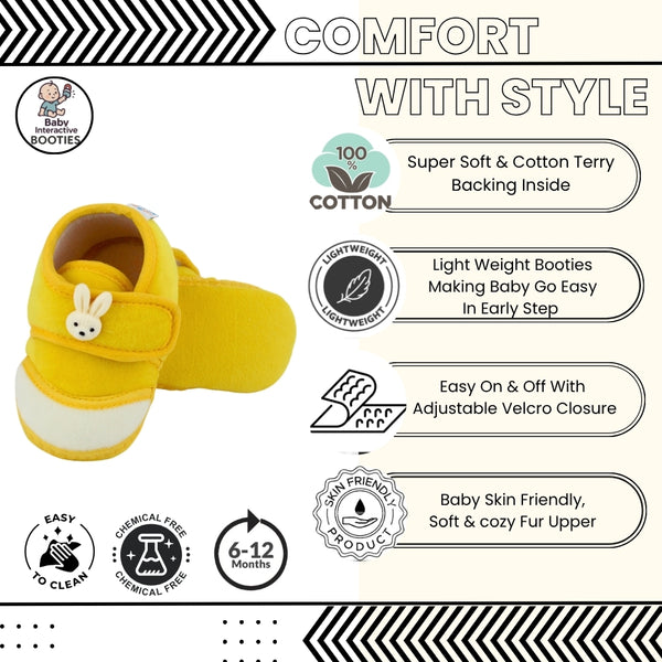 Baby Unisex Velboa Rabbit Face Yellow,White Velcro Shoe Booties-BT5612