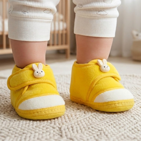 Baby Unisex Velboa Rabbit Face Yellow,White Velcro Shoe Booties-BT5612