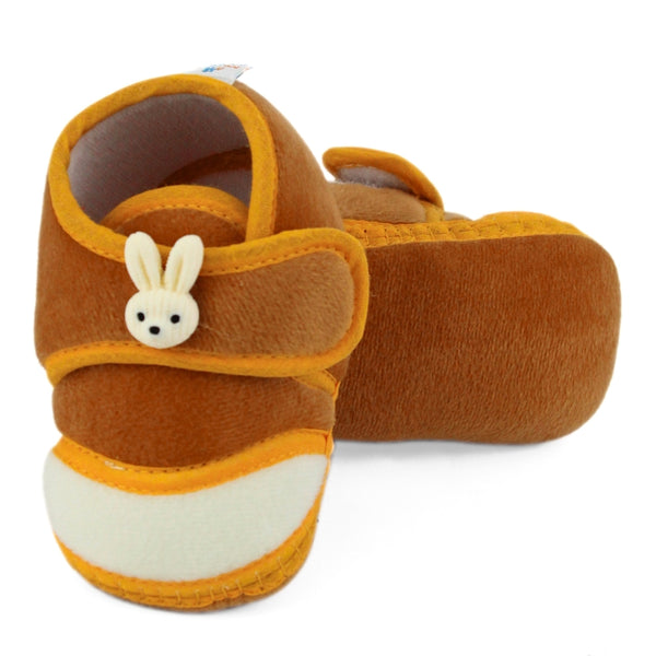 Baby Unisex Velboa Rabbit Face Brown,White Velcro Shoe Booties-BT5613