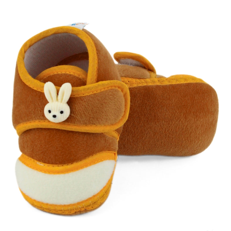 Baby Unisex Velboa Rabbit Face Brown,White Velcro Shoe Booties-BT5613