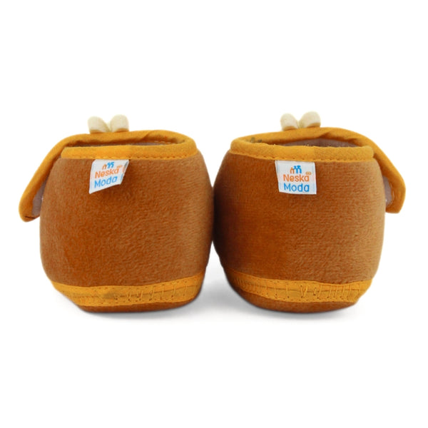 Baby Unisex Velboa Rabbit Face Brown,White Velcro Shoe Booties-BT5613