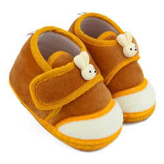 Baby Unisex Velboa Rabbit Face Brown,White Velcro Shoe Booties-BT5613