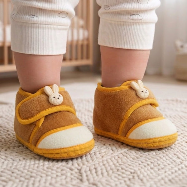 Baby Unisex Velboa Rabbit Face Brown,White Velcro Shoe Booties-BT5613