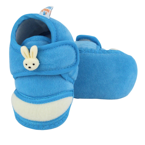 Baby Unisex Velboa Rabbit Face Blue,White Velcro Shoe Booties-BT5614