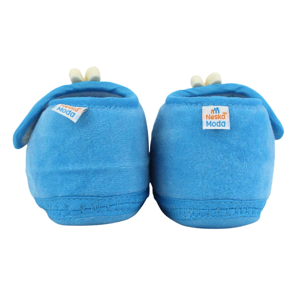 Baby Unisex Velboa Rabbit Face Blue,White Velcro Shoe Booties-BT5614