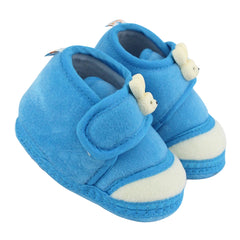 Baby Unisex Velboa Rabbit Face Blue,White Velcro Shoe Booties-BT5614