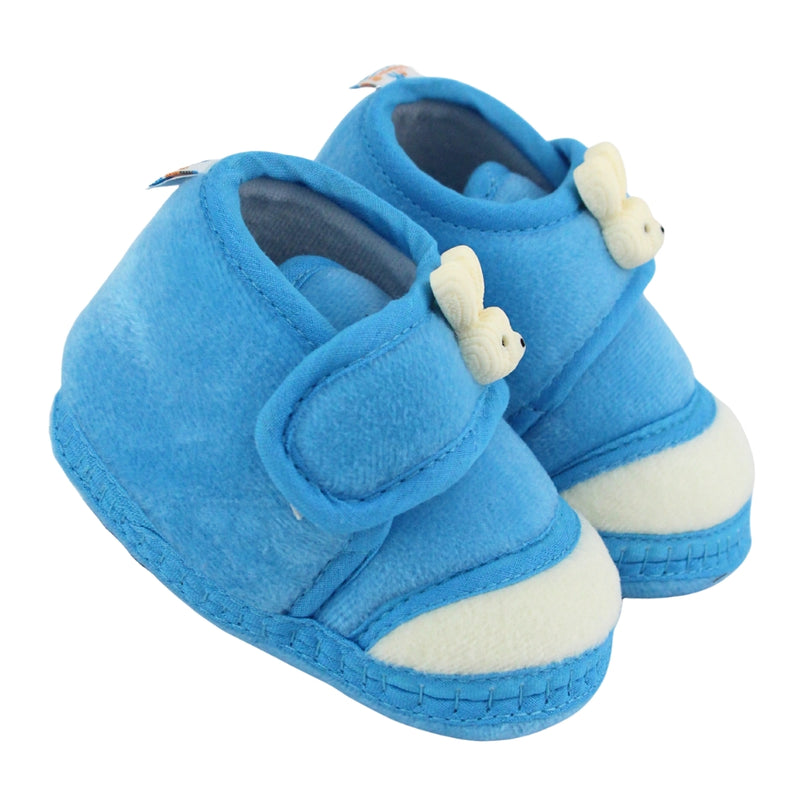 Baby Unisex Velboa Rabbit Face Blue,White Velcro Shoe Booties-BT5614