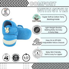 Baby Unisex Velboa Rabbit Face Blue,White Velcro Shoe Booties-BT5614
