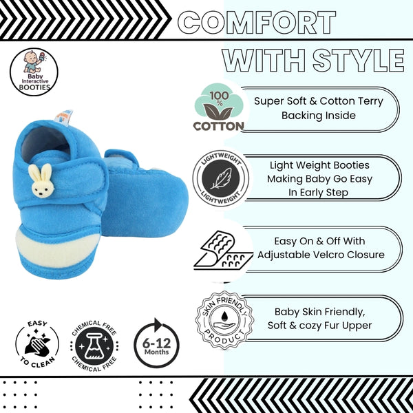 Baby Unisex Velboa Rabbit Face Blue,White Velcro Shoe Booties-BT5614