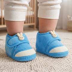 Baby Unisex Velboa Rabbit Face Blue,White Velcro Shoe Booties-BT5614