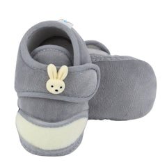 Baby Unisex Velboa Rabbit Face Grey,White Velcro Shoe Booties-BT5615