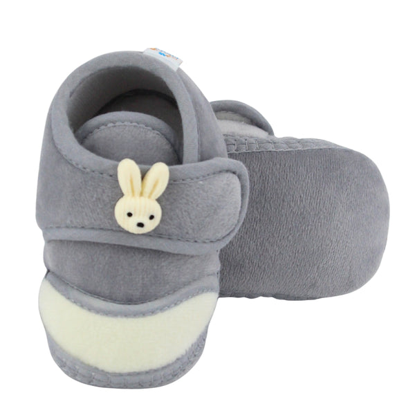Baby Unisex Velboa Rabbit Face Grey,White Velcro Shoe Booties-BT5615
