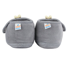 Baby Unisex Velboa Rabbit Face Grey,White Velcro Shoe Booties-BT5615