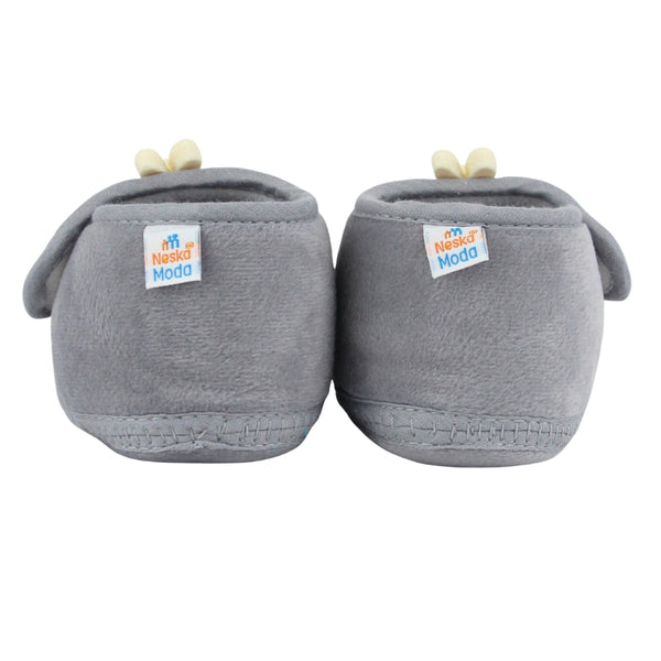 Baby Unisex Velboa Rabbit Face Grey,White Velcro Shoe Booties-BT5615